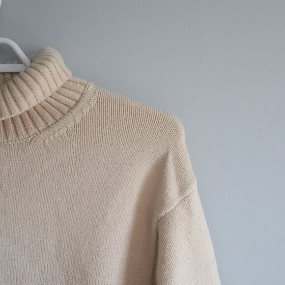 Oak + Fort Womens XS Cream Turtleneck Minimalist Knit Pullover Ribbed Sweater - Picture 5 of 11